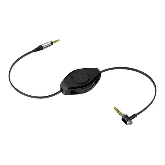 ReTrak Premier - Câble Audio - mini jack Mâle 4 Pôles Incliné en mini-phone Stéréo 3,5 mm Mâle Droit - 5 Pieds - Noir - microphone Rétractable Intégré, Bouton Poussoir