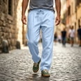 thumbnail image 2 of SAWOBUUN Men's Linen Pants Breathable Straight Leg Drawstring Trousers Elastic Waist Casual Beach Pants with Pockets, 2 of 8
