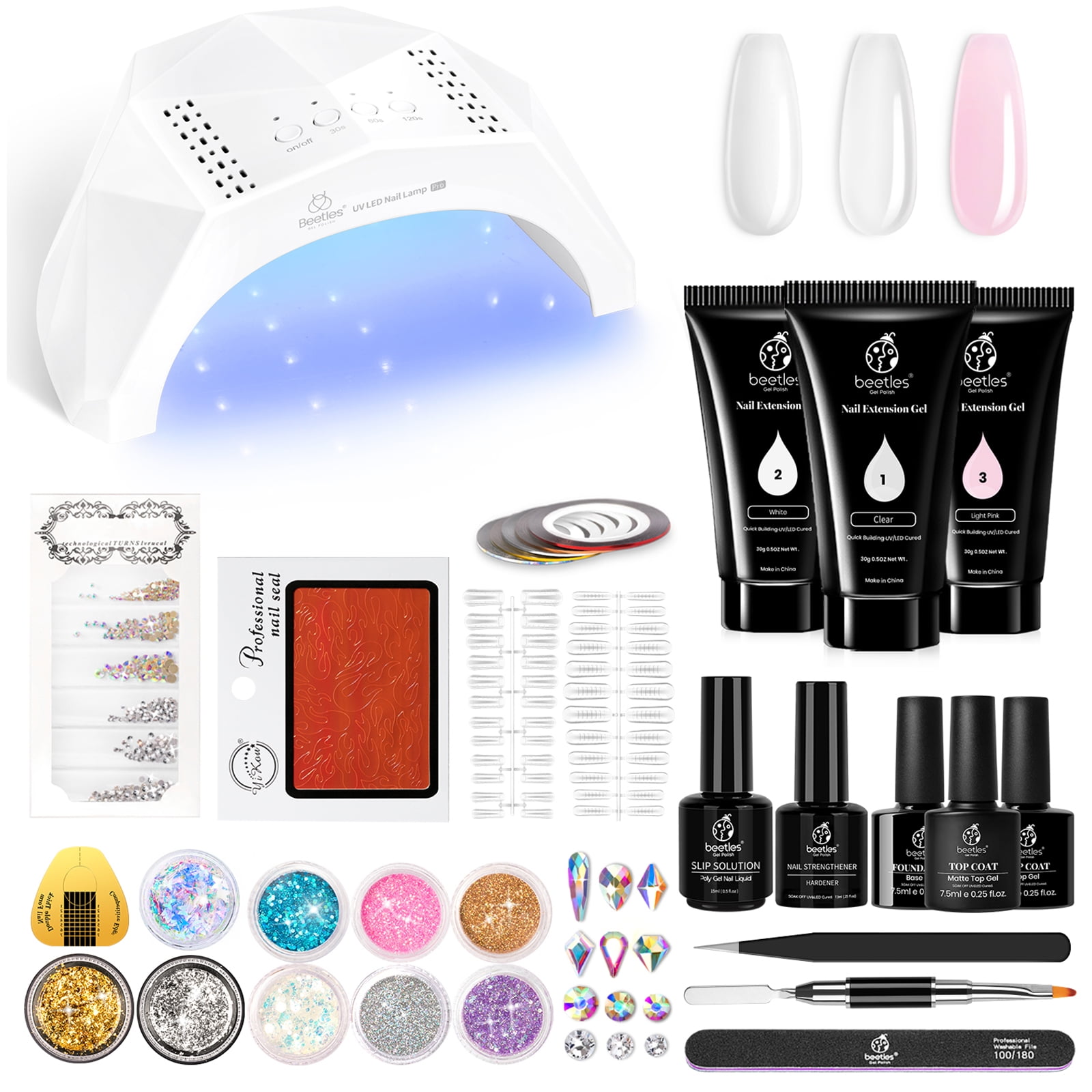 Beetles Poly Extension Gel Nail Kit, 30g Nail Extension Gel with 48W