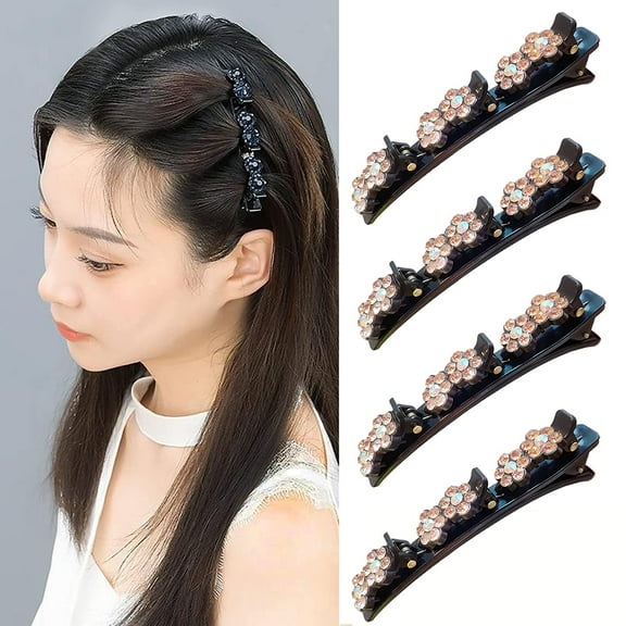 4pcs Sparkling Crystal Stone Braided Hair Clips Duckbill Clip Double hairpin Braided Hair Clip with Rhinestones for Women Girls