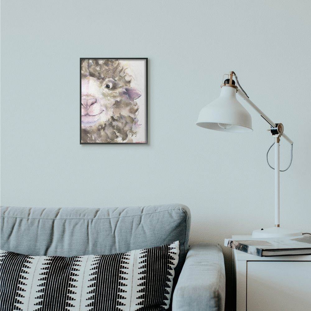 Stupell Industries Sheep Head Animal Watercolor Painting Framed Giclee Texturized Art by George Dyachenko