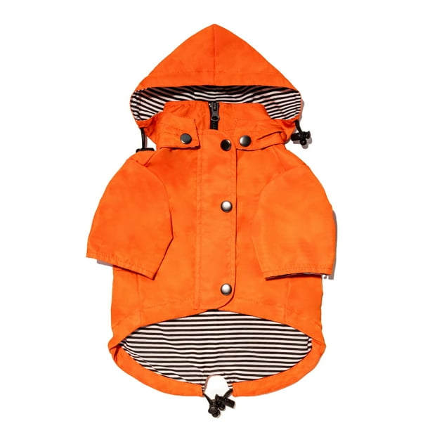 Ellie Dog Wear Orange Zip Up Dog Raincoat with Reflective Buttons, Pockets, Rain/Water Resistant