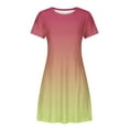 thumbnail image 5 of Ahuyic Printed Multi-Color Plus Size Dress For Women, Summer Womens' Short Sleeve Knee-Length Dresses,Women's Summer Gradient Color T-Shirt Dress Short-Sleeved Round-Neck Long Dress With Pockets, 5 of 5