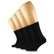 Hugh Ugoli Solid Color Women's Cotton Dress Socks Crew, Black, 4 Pairs, Shoe Size: 6-9