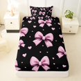 thumbnail image 4 of Erosebridal Bow Love Heart Twin Sheet Sets for Girls, Black Pink Bowknot Bedding for Women, 3-Piece, 4 of 6