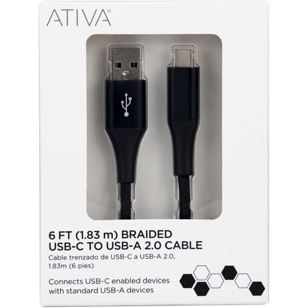 UPC: 0735854841980 | Ativa® USB Type-C To USB Type-A Cable  6   Black  45380