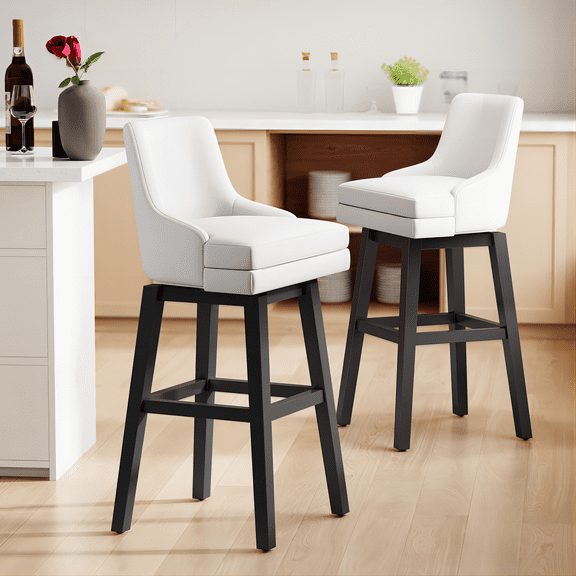 Ninecer 26" Counter Height Bar Stools, Swivel Bar Stools with Back, Modern Bar Chairs, Barstools with Footrest, White (Set of 2)