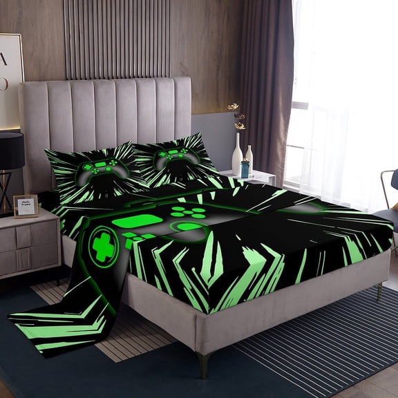Erosebridal Gradient Gamepads Sheet Set Twin,Video Game Bedding Sets Twin Size,Abstract Geometric Twin Sheet Sets,Breathable Gamer Room Decor,3pcs