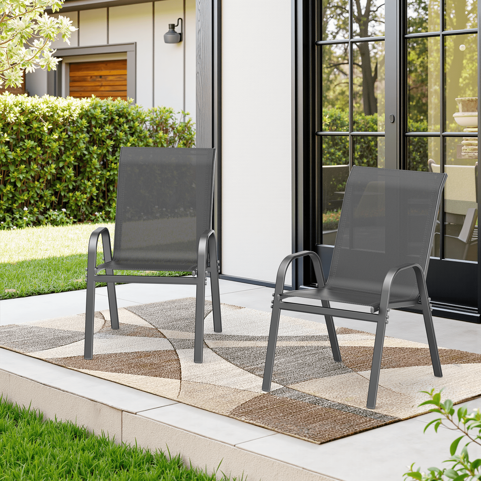 Vitarpatio Outdoor Patio Dining Chairs Set of 2, Stackable Patio Chairs Metal Outdoor Chairs High Back Textilene Armchairs