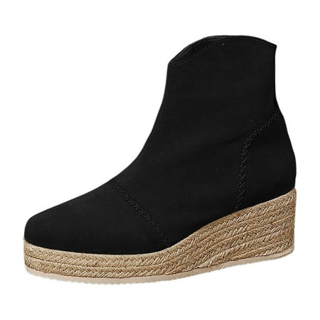 

Ediodpoh Ladies Round Toe Solid Shoes Short Wedge Slope Heel Large Size Vintage Western Zipper Boots Ankle Boots Womens Boots Black 7.5
