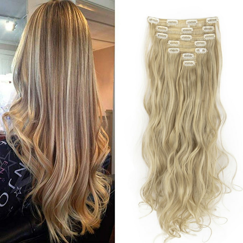 FLORATA Clip in Hair Extensions 7Pcs 16 Clips 24 Inch Double Weft Full