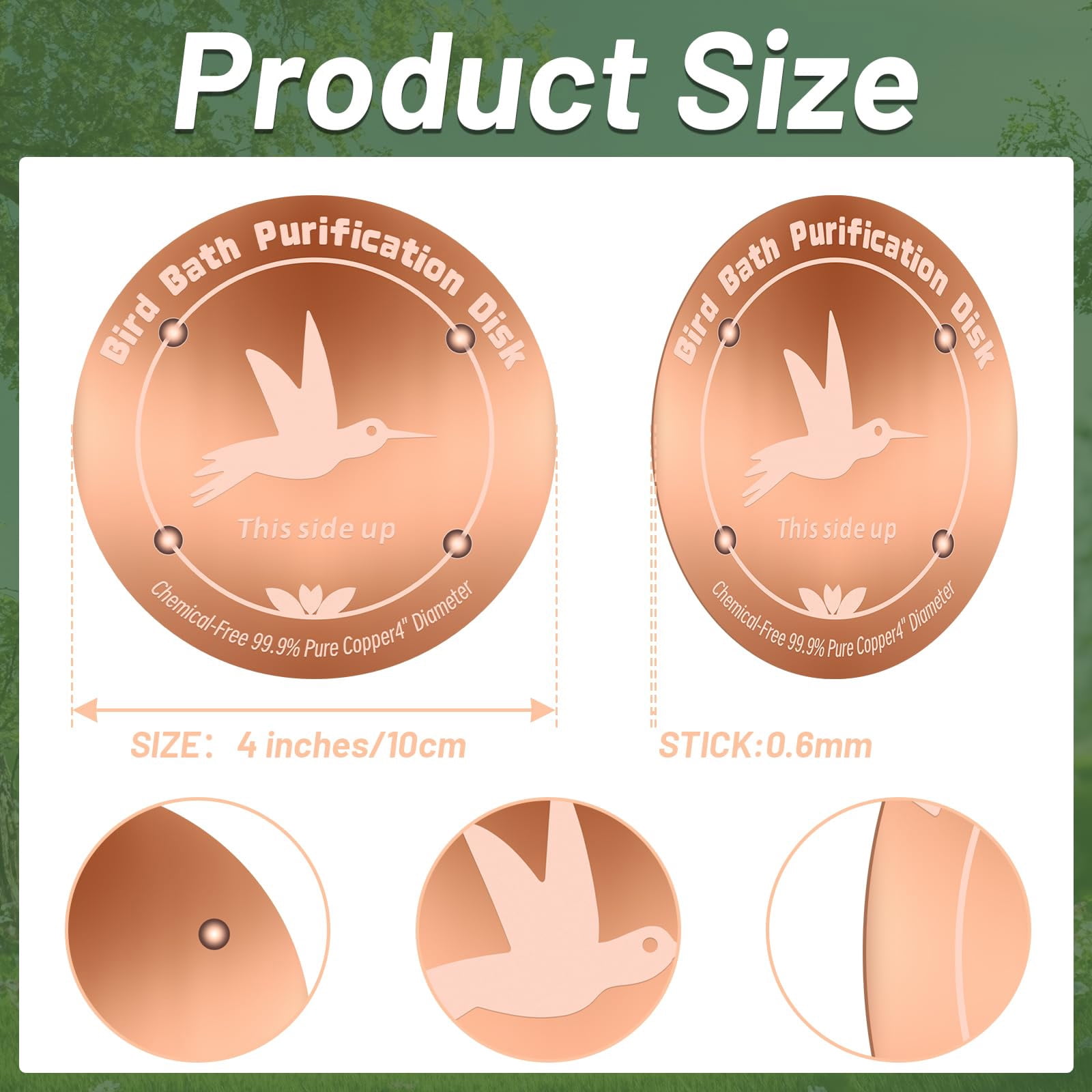 Copper All Season Bird Bath Purification Plate Enhances Garden Aesthetics While Inhibiting Algae