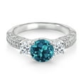 thumbnail image 2 of Gem Stone King 925 Sterling Silver London Blue Topaz White Topaz and White Moissanite Engagement Ring for Women (2.44 Cttw, Gemstone November Birthstone, Round 7MM and 4MM, Size 5), 2 of 3