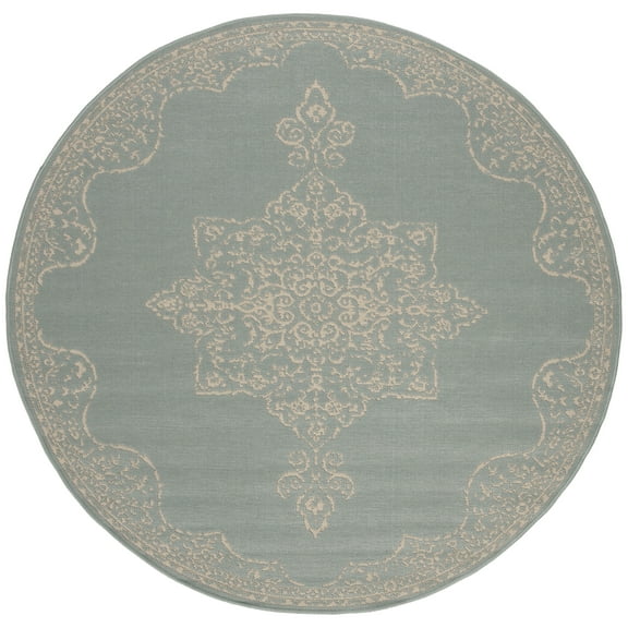 SAFAVIEH Beach House Janine Medallion Indoor/Outdoor Area Rug, Cream/Aqua, 8' x 8' Round
