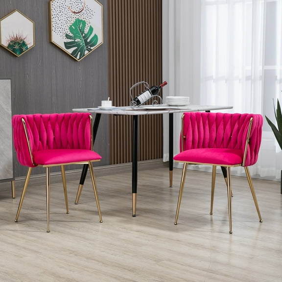 AomDwell Velvet Dining Chairs Set of 2, Accent Side Chairs with Gold Metal Legs Rose Red