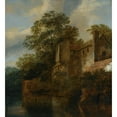 thumbnail image 2 of Cornelis Gerritsz Decker 15x16 Black Ornate Wood Framed Double Matted Museum Art Print Titled - A Figure Standing by a Stone House Along a River, 2 of 5