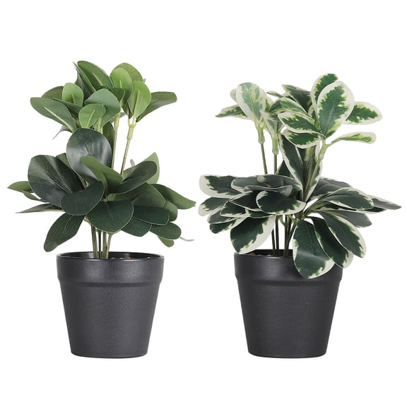 Oumilen Artificial Plant Pot Set of 2, Large Leaf Faux Greenery for Indoor Outdoor Home Decor