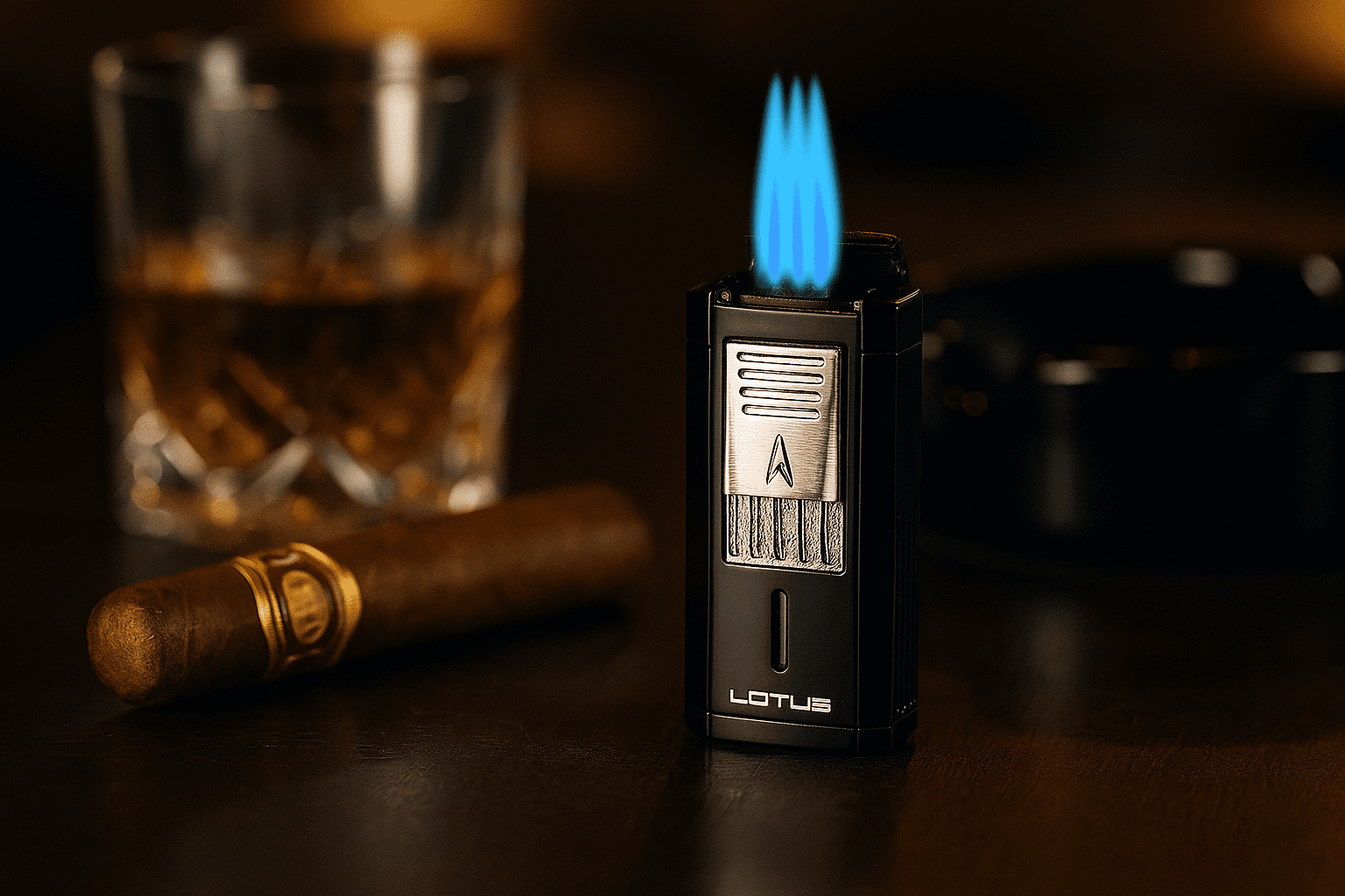 Lotus Duke Triple Torch Lighter with Cutter Black and Chrome