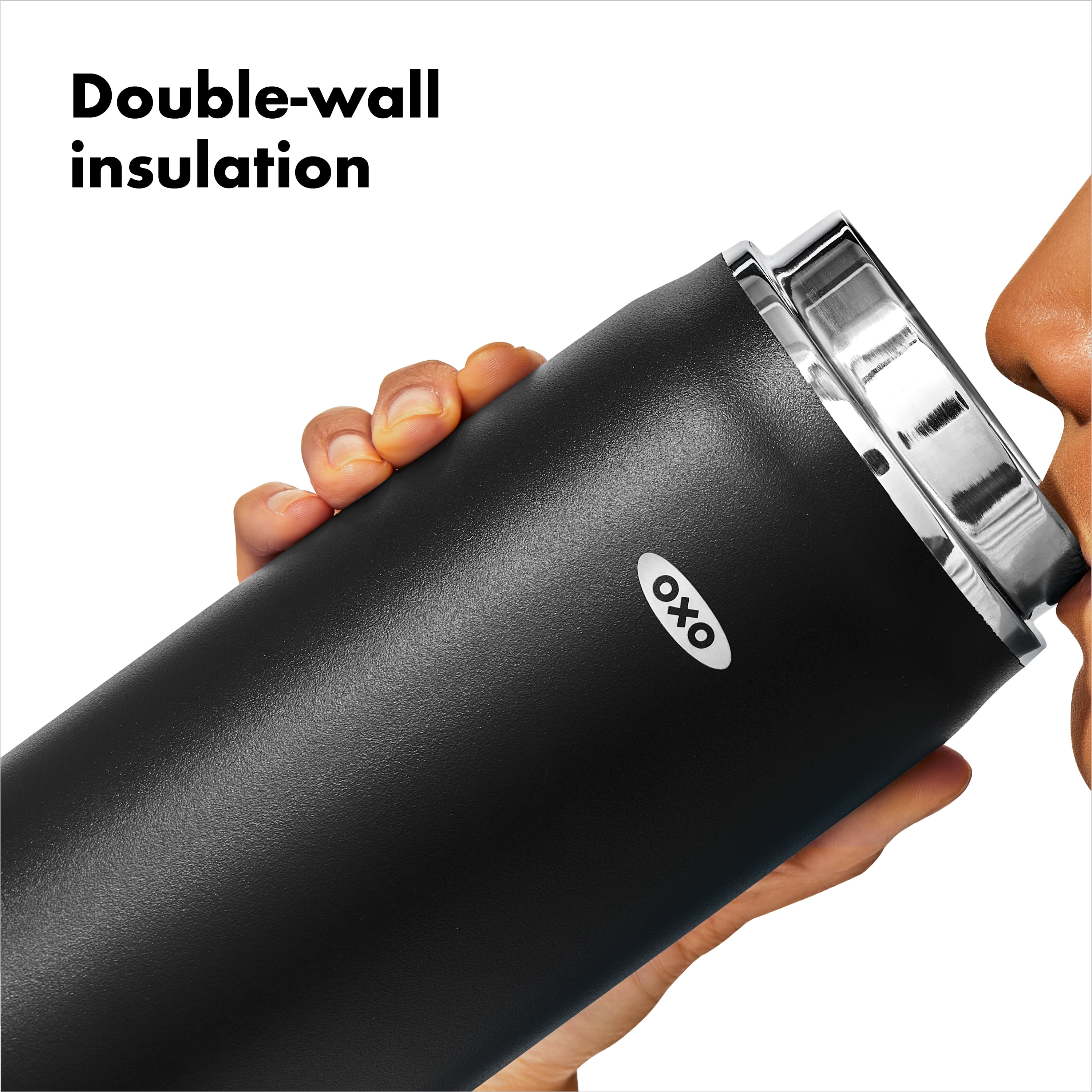 OXO Strive Insulated Water Bottle, 40 oz, Onyx, with Handled Lid