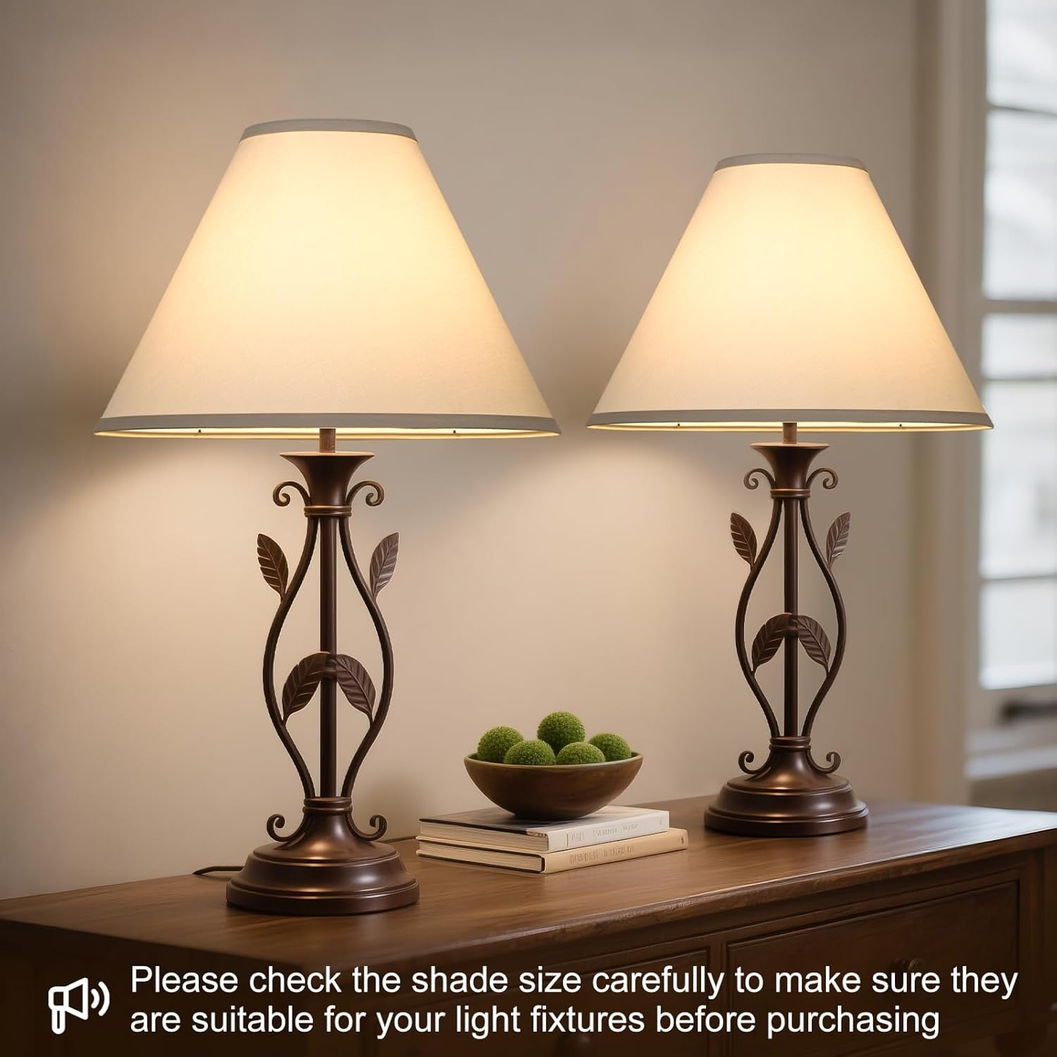 White Lamp Shades Set of 2, Empire Large Lamp Shades for Table Lamps Floor Lamps, 6" Top x 16" Bottom x 10.8" High, Natural Linen Lampshades Replacement, Spider, Harp Holders Included, Easy Assembly