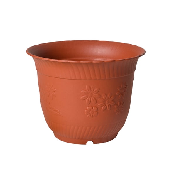 Terracotta Embossed Daisy Ribbed Plastic Plant Pots Scalloped Rim Small Decorative Planters for Indoor Desktop Balcony Outdoor Porch Succ Herb Decor