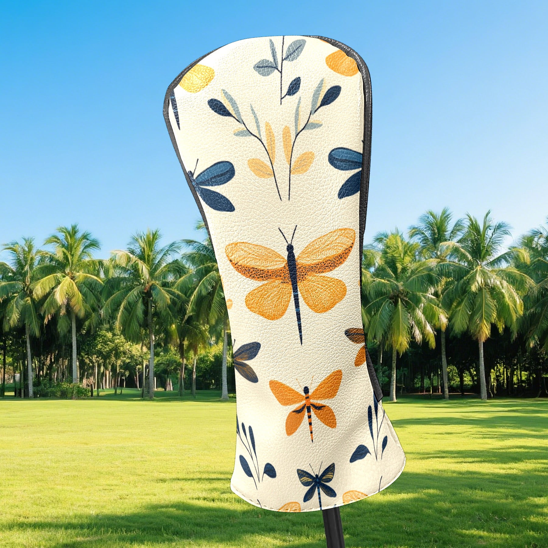Golf Club Covers PU Leather Waterproof Head Covers for Fairway Woods Hybrids Leaf Dragonfly