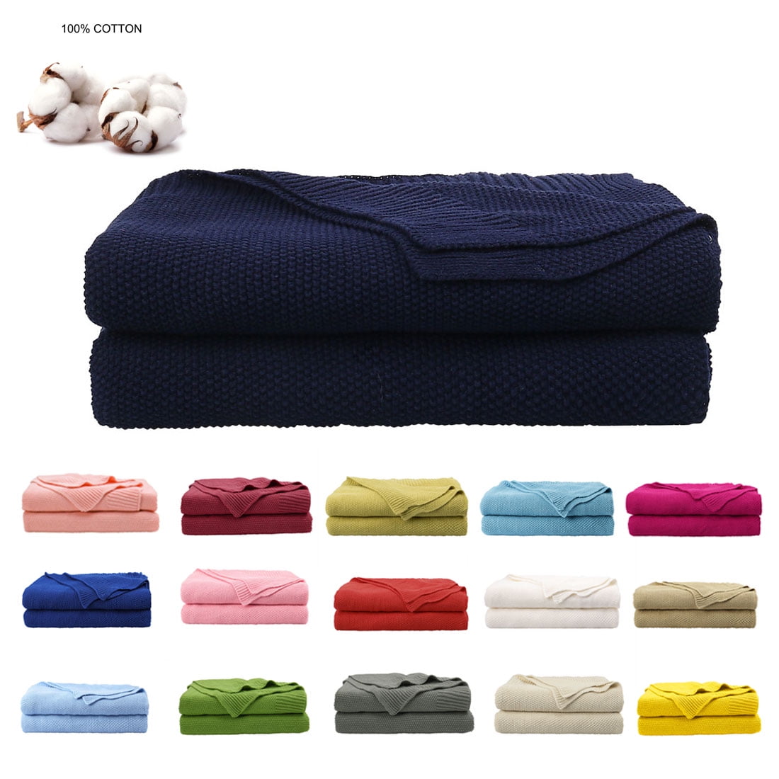 PiccoCasa Blue Cotton Bed Blanket, Twin