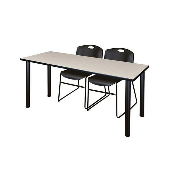 Regency Kee 72" x 24" Training Table, Maple/Black and 2 Zeng Stack Chairs, Multiple Colors