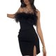thumbnail image 2 of Txlixc, vestido Sexy de fiesta de plumas para mujer, vestido de cóctel con ribete de piel sintética, elegante vestido ajustado con tirantes finos, minivestido de noche para discoteca Txlixc Estilo de ocio, 2 of 5