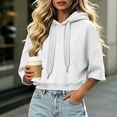 thumbnail image 5 of LEKWK Cropped Hoodie Women Drop Shoulder Short Sleeve Sweatshirt Drawstring Loose Fit Pullover Tops with Pocket Fall Casual Activewear White XXL, 5 of 7