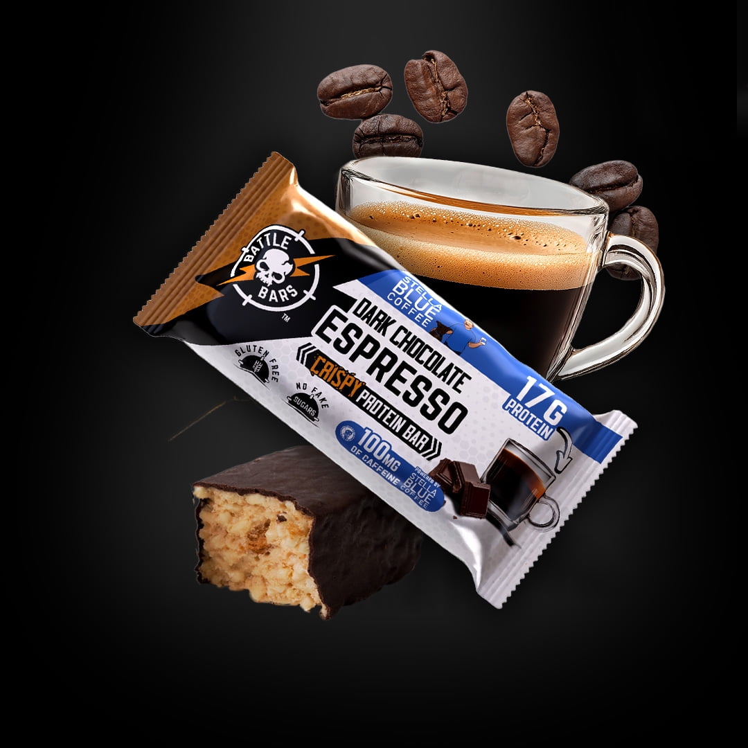Battle Bars Dark Chocolate Espresso Marshmallow-Crisp Protein Bars, 12 Pack, 2.10oz, 16g Whey Protein, Gluten Free