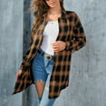 thumbnail image 4 of DDAPJ pyju Lightweight Shacket for Women Mid Long Shirt Jacket Oversized Boyfriend Plaid Shirts Brown XL, 4 of 6