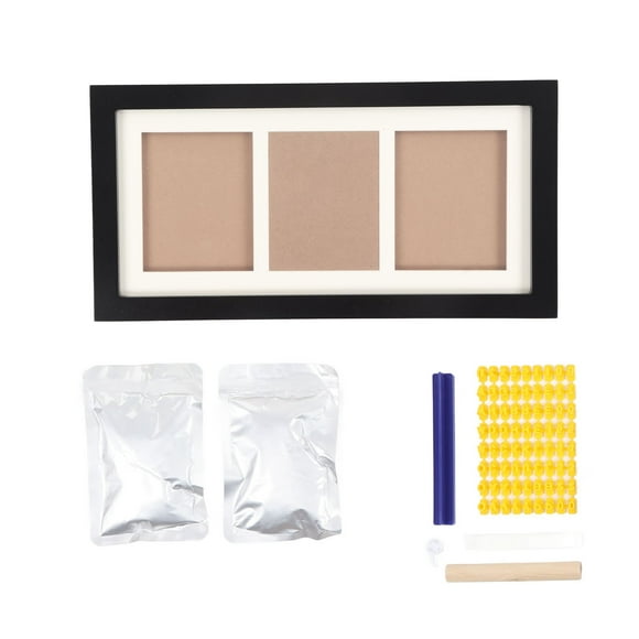Baby Handprint Footprint Kit, Wooden Frame Rustic Style Baby Print Frame Kit For Decoration For Newborns Black Photo Frame White Mud