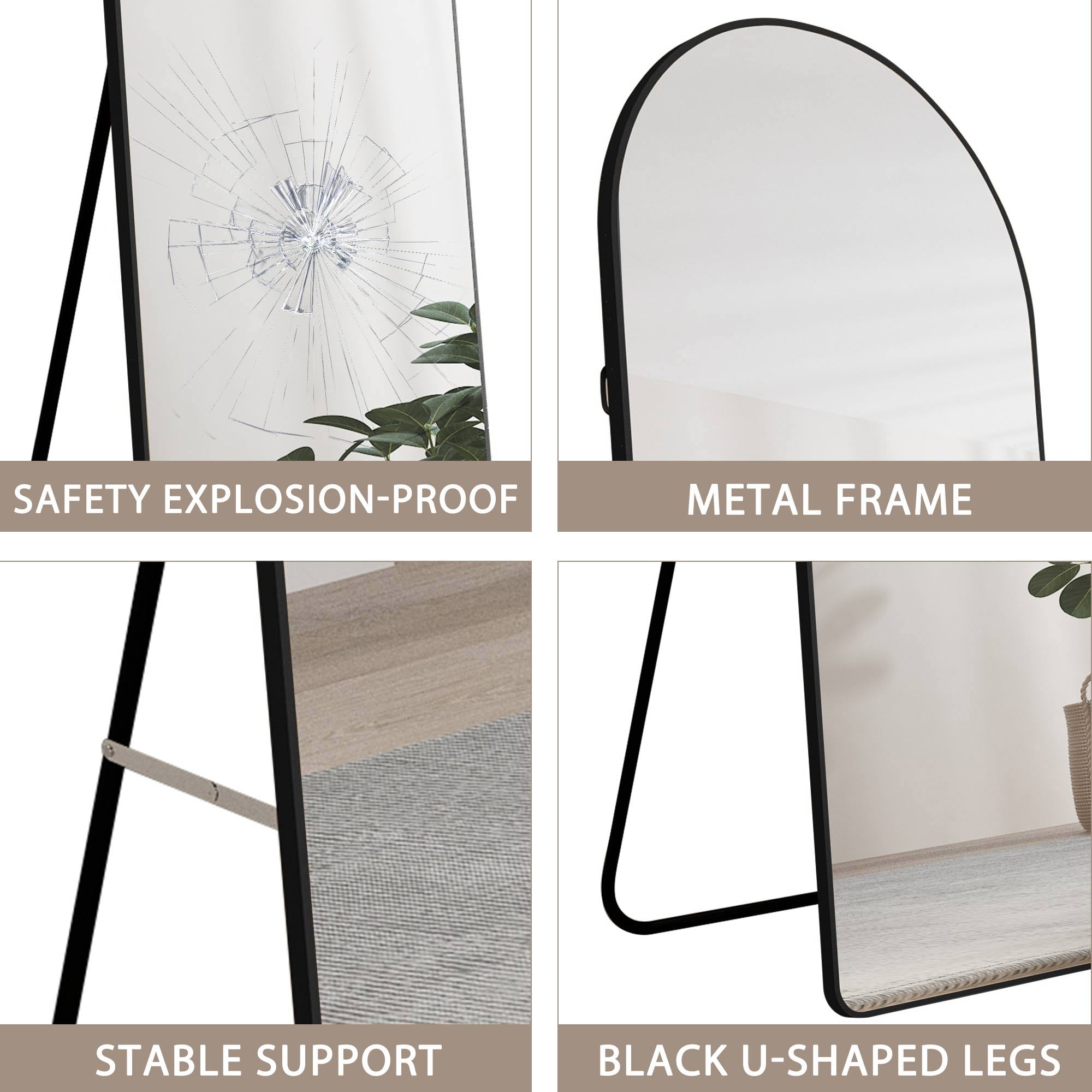 Noble House Black Metal Arched Full-Length Mirror,High-Definition Explosion-Proof Glass,Black