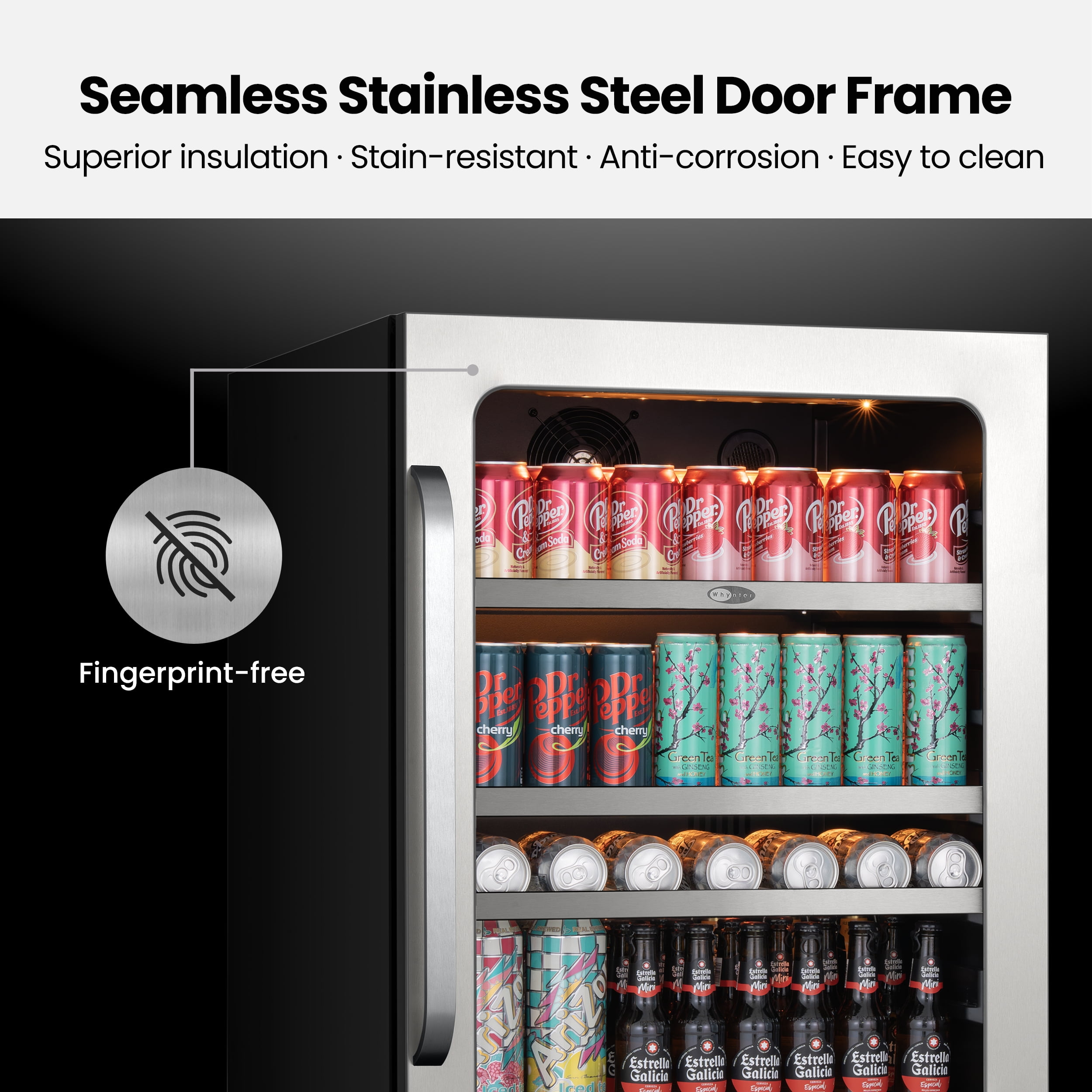 Whynter 24'' Beverage Refrigerator Cooler, 140 Cans Beverage Fridge, Built in or Freestanding Beverage Center with Stainless Steel Door