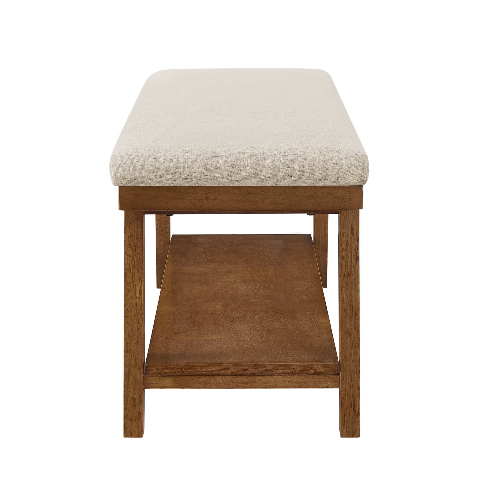 Leumius Upholstered Bench with Storage Shelf,Modern Linen Fabric with Cushioned Seat for Bedroom, Entryway, Living Room,350 lbs Capacity,Beige