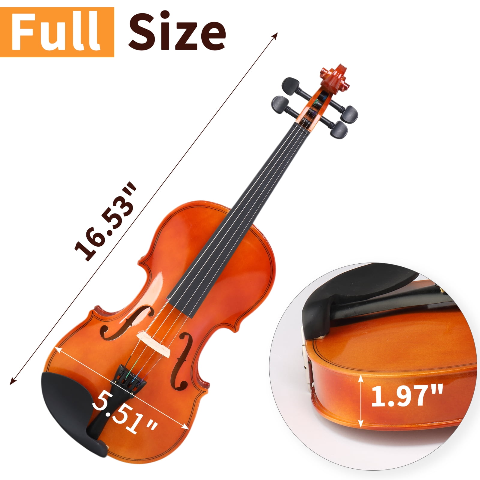 GV100 1/8 Acoustic Solid Wood Violin Case Bow Rosin Strings Shoulder Rest Natural