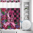 thumbnail image 2 of No Hook Shower Curtain, Pink Ribbons Shower Curtains for Bathroom with See Through Top Window, Butterfly Graffiti Flowers Vintage Buffalo Plaid Waterproof & Washable Bath Curtain Extra Long 72"x84", 2 of 9