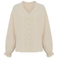 thumbnail image 3 of SAYOO Mujer Primavera Otoño Camisa casual Color sólido Manga larga Cuello en V Blusas con botones SAYOO S M L XL, 3 of 9