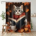 thumbnail image 2 of NEONWE Fall Cat Shower Curtain Funny Kitten Orange Maple Leaf Autumn Forest - Rustic Scenery Thansgiving Bathroom Decor, Easy Care Polyester Fabric 72x60 Inch with Hooks, 2 of 6