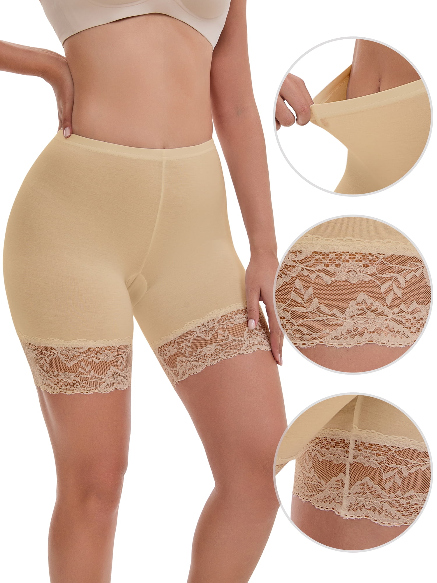 DARING DIVA Women's Wide Lace Trim Shorts Mid Thigh Slimme Underwear XXL Beige
