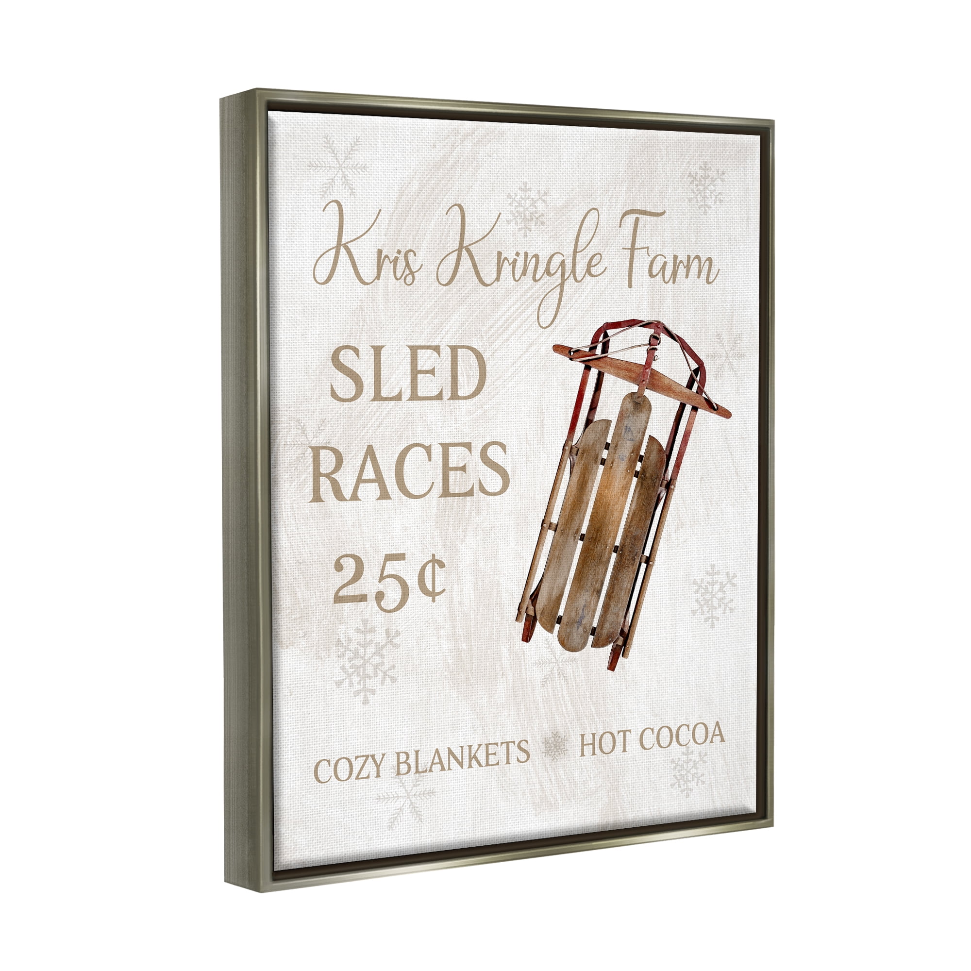Stupell Industries Sled Races Holiday Sign Holiday Painting Gray Floater Framed Canvas Art Print Wall Art, 25 x 31