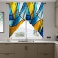 thumbnail image 4 of Abstract Art Swag Valances for Windows 2 Pack Blue Yellow Gradient Wavy Lines Geometric Modern Swag Kitchen Curtains 36 Inches Long Rod Pocket Short Window Treatment for Kitchen Bathroom 36"x36", 4 of 9