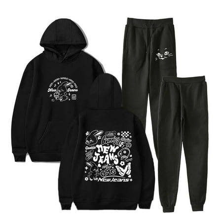 Kpop New Jeans NJWMX Logo Merch Hoodies Jogger Pants Cosplay Unisex Fashion Streetwear Sweatshirts