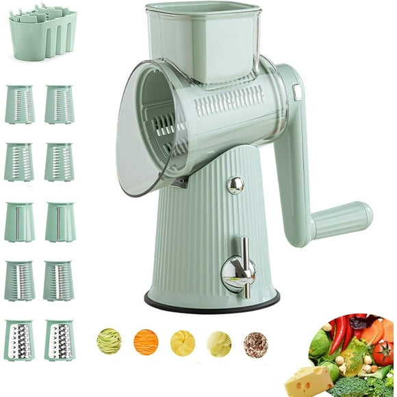 Czzoypi 5 In1 Rotary Cheese Grater with Handle Rotary Grater Vegetables Slicers Shredder Carrot Grater Nut Grinder And Chocolate Shaver (Light Green)