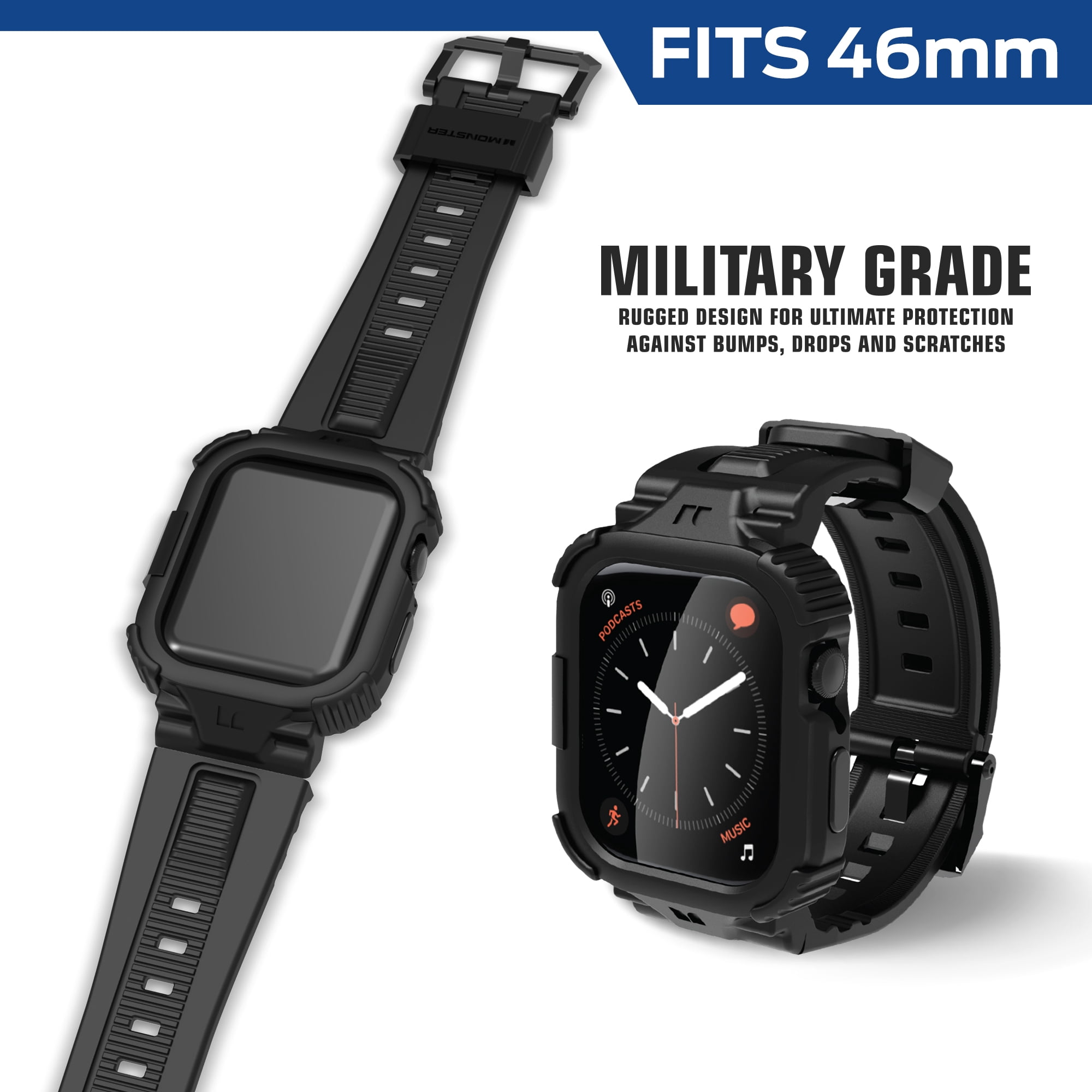 Monster Rugged Smart Watch Band with Protective Case and Touch-Sensitive Screen Cover, Compatible with Apple Watch, 46mm