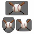 thumbnail image 2 of Baseball Bathroom Rugs Set Sports Gray Background Cartoon Non Slip Absorbent Soft Bath Mats 3 Piece Set with Bathroom Rug, U-Shaped Floor Mat, Toilet Seat Cover Small Size, 2 of 9