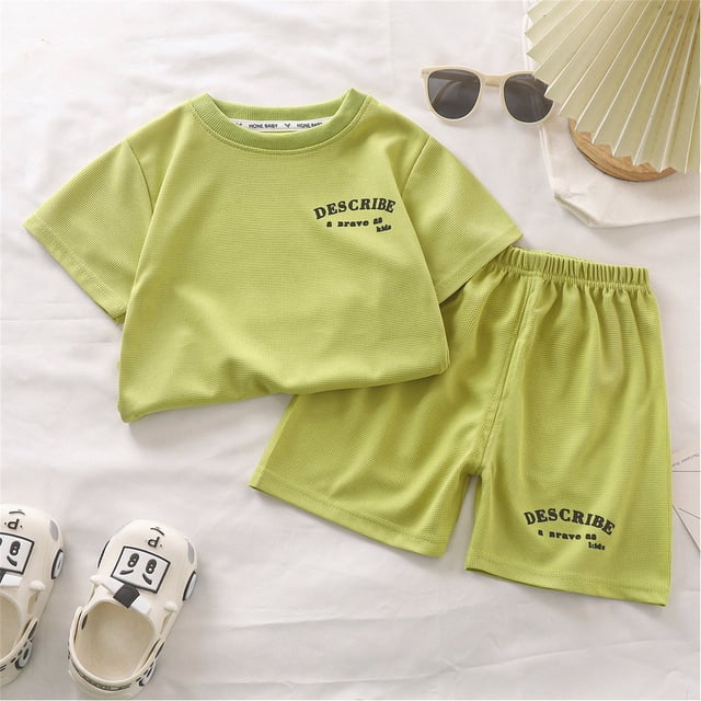LSLJS Enfants Manches Courtes Ensemble Été Coréen Shorts T-Shirt Été pour Enfants Manches Courtes Col Rond Top/Shirt Ensemble Vêtements d'Été Vêtements pour Enfants à la Mode 2024