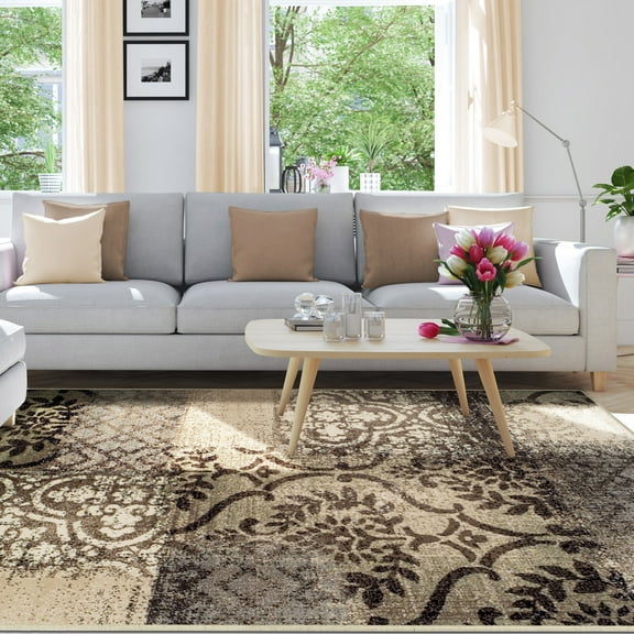 Floral Medallion Bristol Area Rug, 8' x 10', Beige-Brown