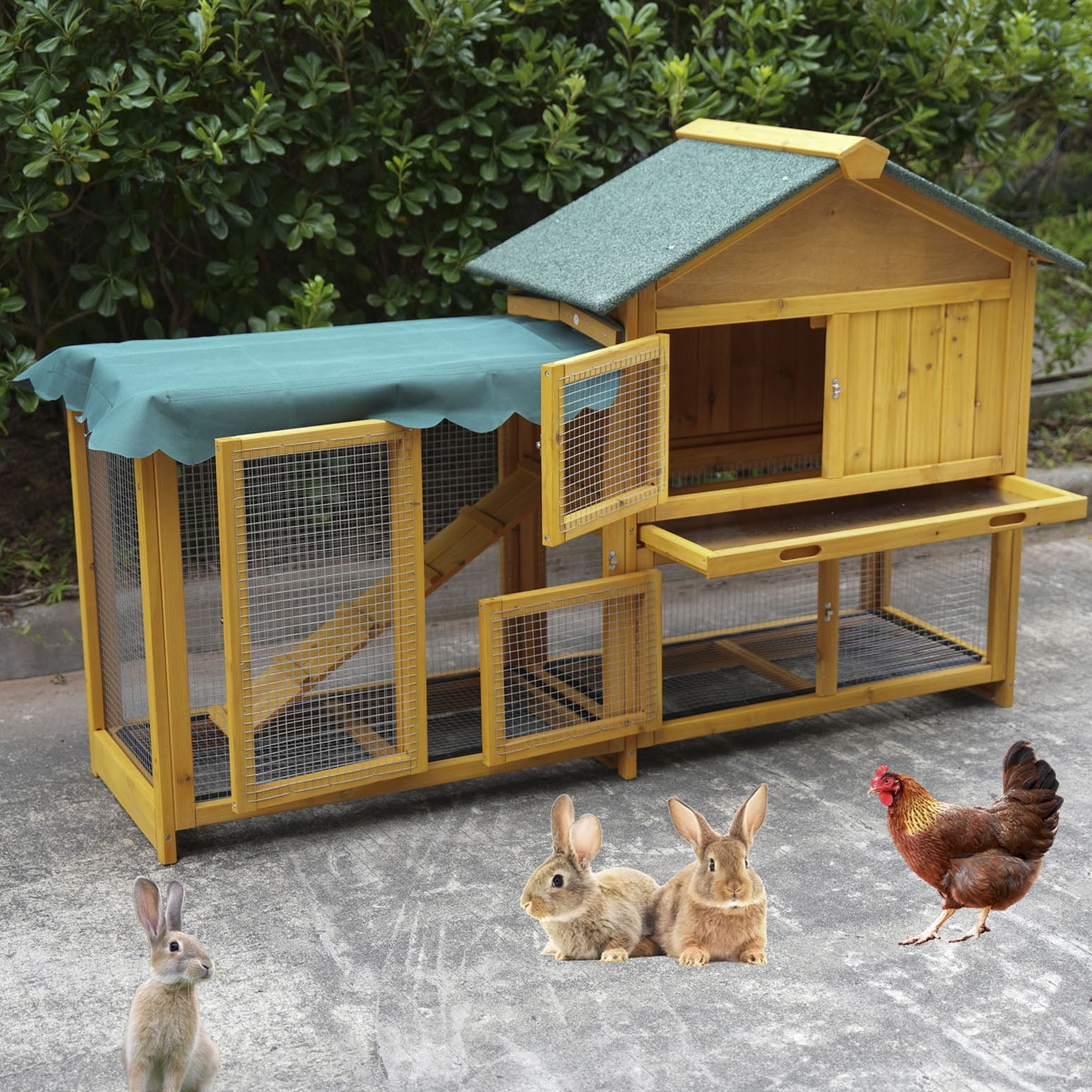 CQSXDA Indoor Outdoor Rabbit Hutch with UV Panel and Deeper No Leak Tray for Small Animals – Bunny Home